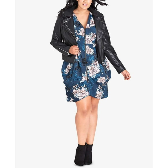 City Chic Women’s Plus Size Trendy Faux-Fur-Collar Jackets, Black, 16W