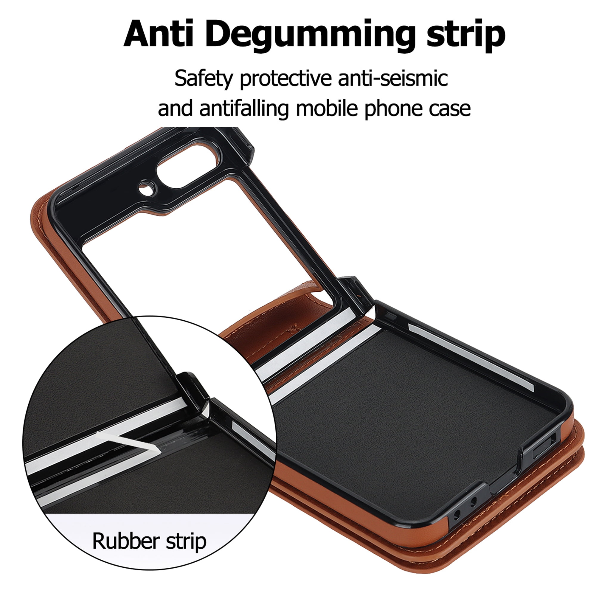 Decase for Samsung Galaxy Z Flip 5 Luxury Zipper Wallet Phone Case, Multi-Function Kickstand Card Holder Adjustable Fashion Flip Cover Case with Crossbody Strap for Samsung Z Flip 5 5G,Brown