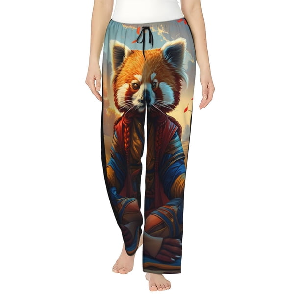 Balery Prairie Meditating Raccoon Pantalones de pijama para mujer, pijamas ultraligeros, pantalones de estar por casa-Large