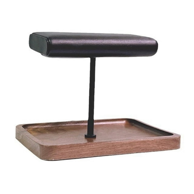 Soporte de exhibición para relojes Salvador de cuero PU con base de madera en forma de T organizador de joyas varilla negra