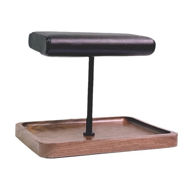 Soporte para reloj de cuero PU con Base de madera, accesorio de almacenamiento para brazalete con barra en T, soporte para pulsera en T, estante para varilla negra