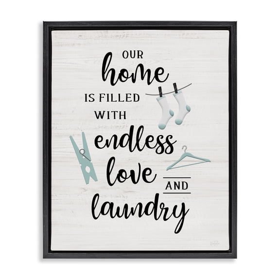 Stupell Industries Cursive Love & Laundry Bath & Laundry Painting Black Floater Framed Canvas Art Print Wall Art, 17 x 21