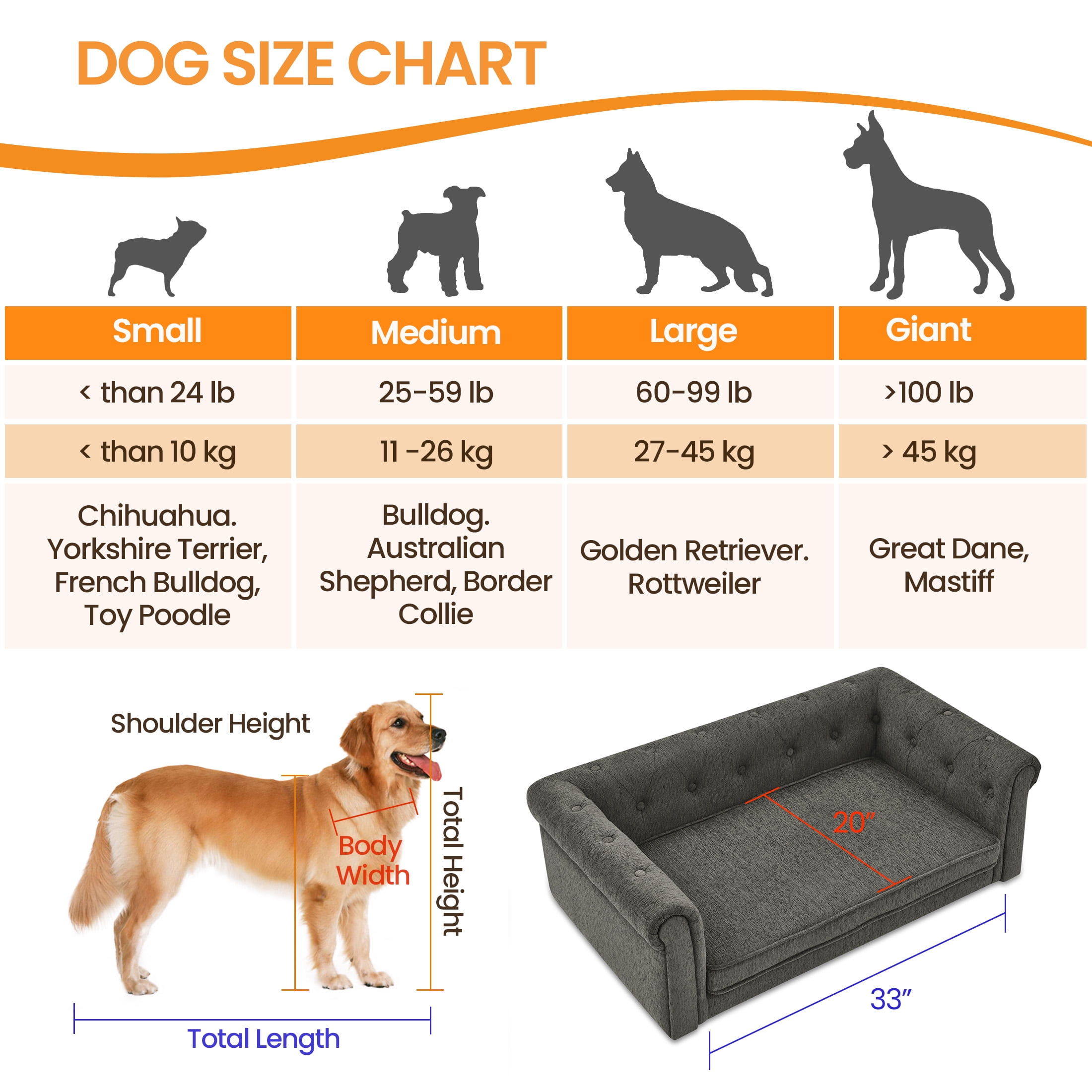Aukfa Dog Beds for Medium and Large Dog, 33" Elevated Pet Sofa Bed Support up to 100 lbs, Gray