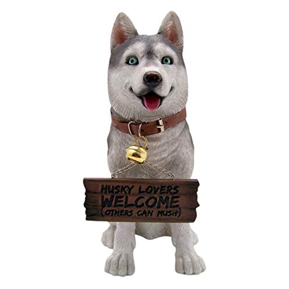 Wowser Husky Dog Statue for Garden, Porch, Patio Decor with Reversible