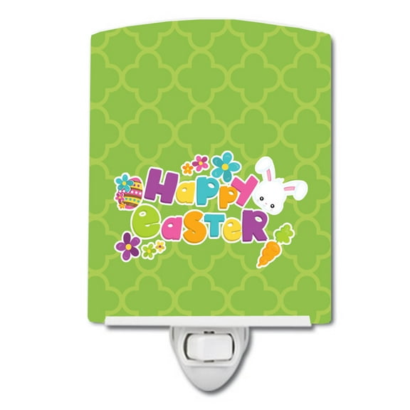 Caroline's Treasures BB6900CNL Happy Easter Green Quatrafoil Ceramic Night Light, 6x4x3", multicolor