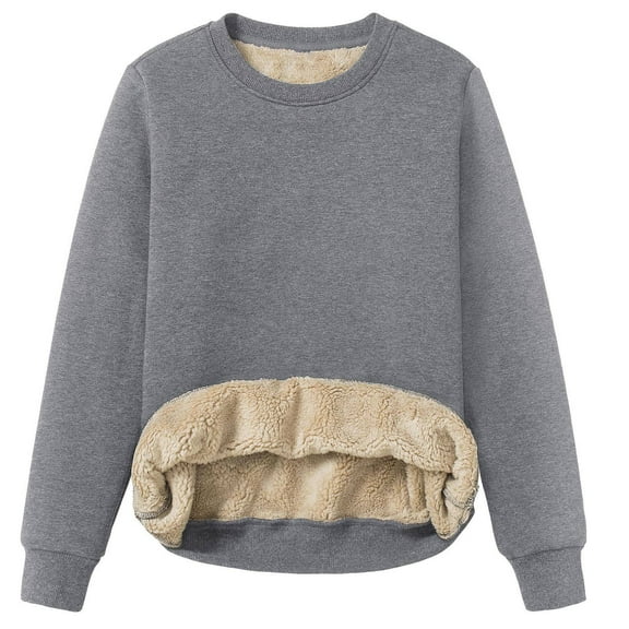 Women's Hoodless Sweatshirt Autumn Solid Color Long Sleeved Round Neck Pullover Thick Warm Sweater for Seasonal Comfort