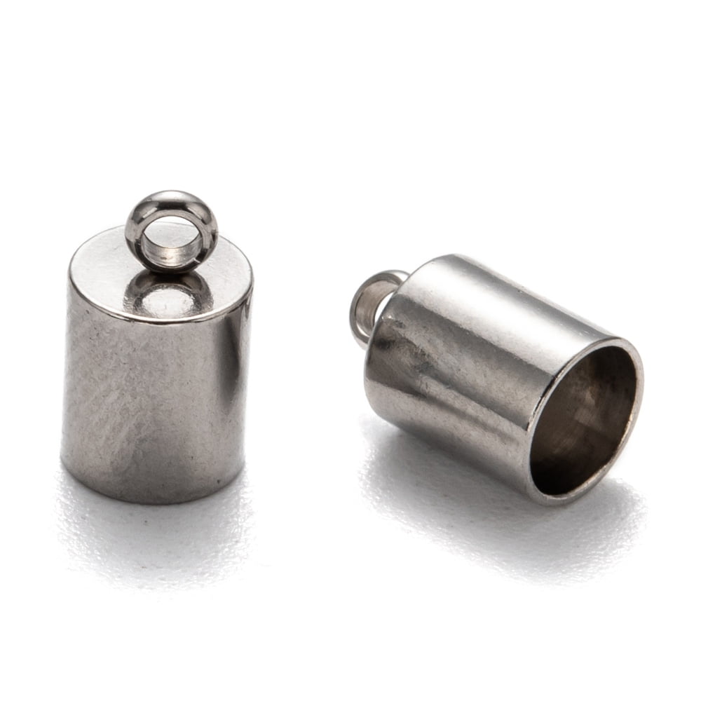 200 pc Tarnish Resistant 304 Stainless Steel Cord Ends End Caps Stainless Steel color 10x6mm Hole: 2mm Inner Diameter: 5mm