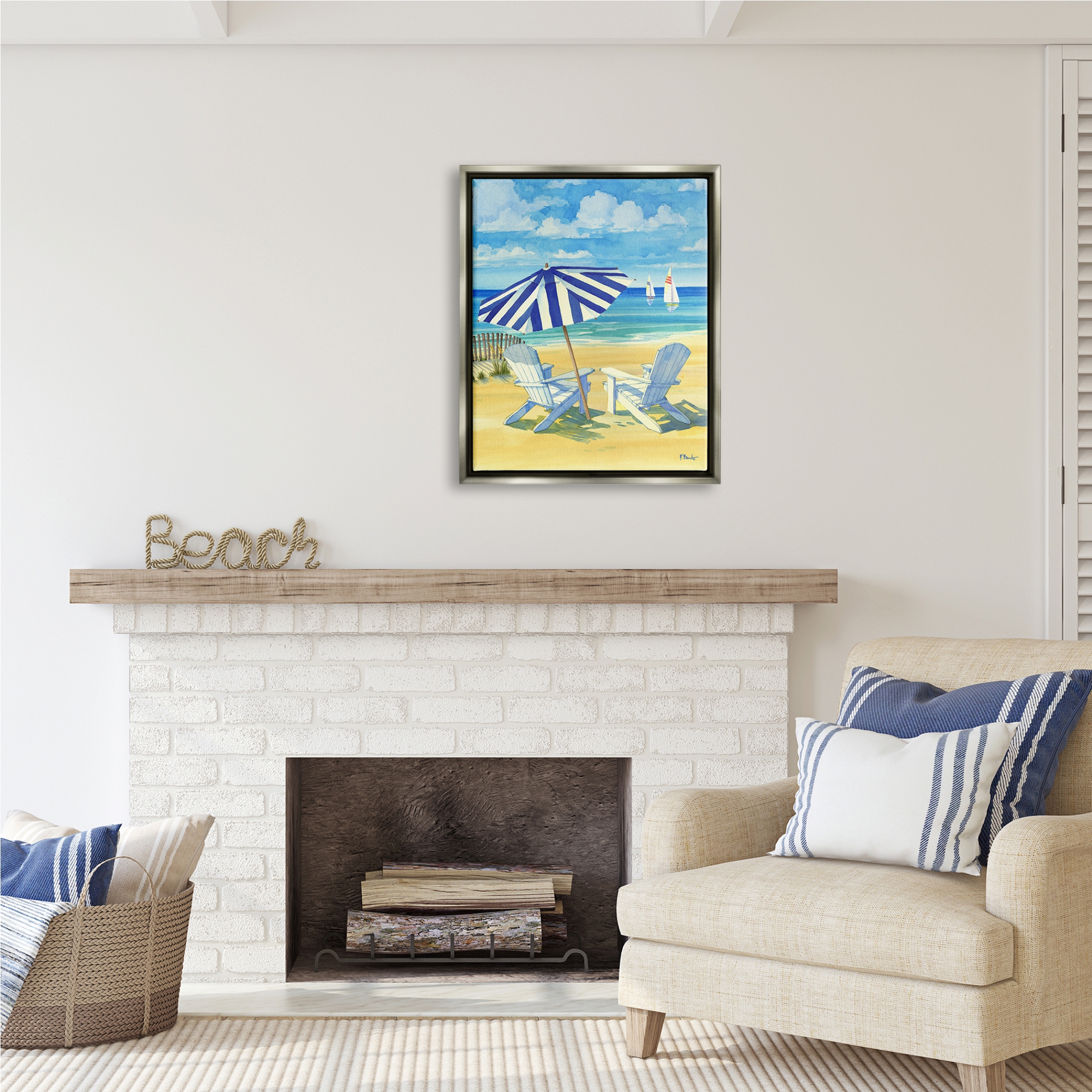 Stupell Industries Summer Shade Beach Scene Nature Painting Gray Floater Framed Art Print Wall Art, 25 x 31