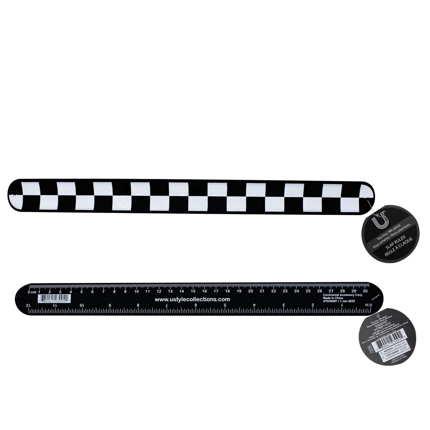 U Style Slap Bracelet Ruler, Checkered