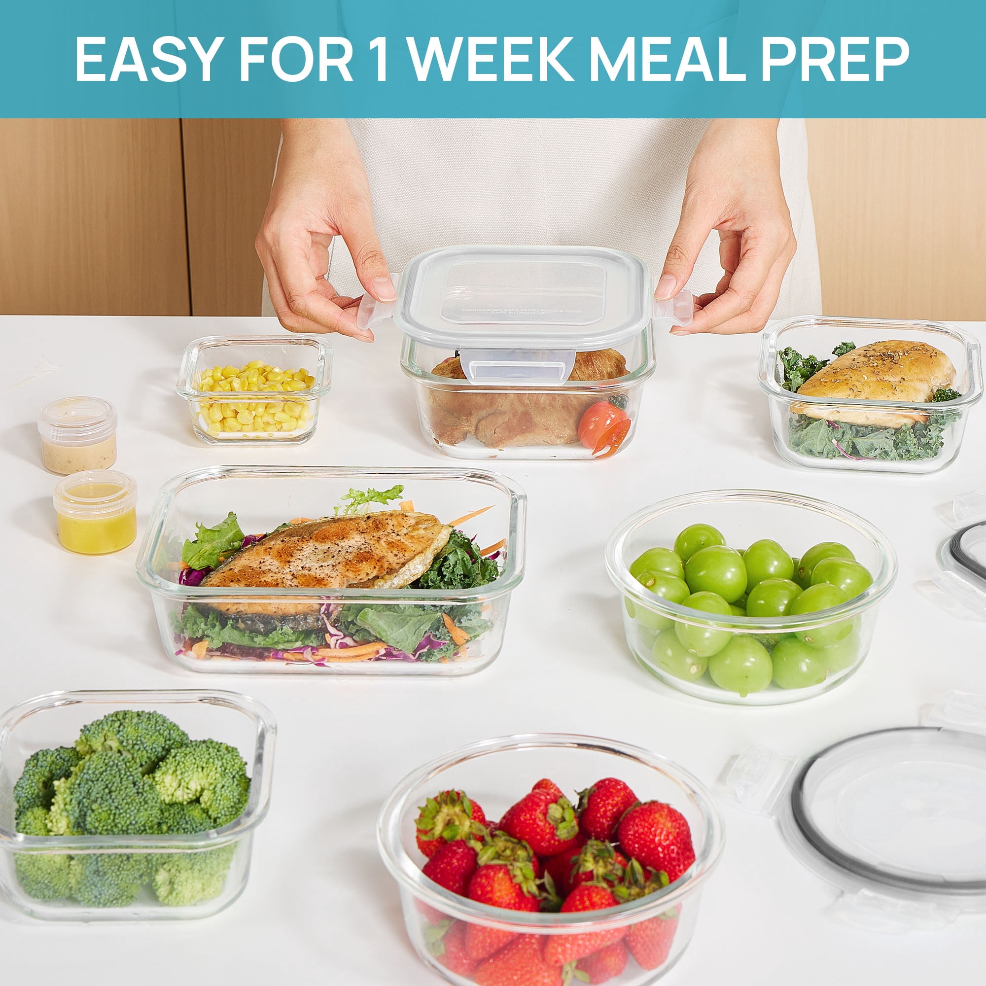 Sindcom 34pcs Glass Food Storage Containers with Lids Set, Airtight Meal Prep Containers (17 Containers & 17 Lids), Grey