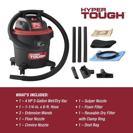 HYPER TOUGH 5 GALLON 4 HP WET DRY VACUUM FOR HOME, CAR, GARAGE & WORKSHOP