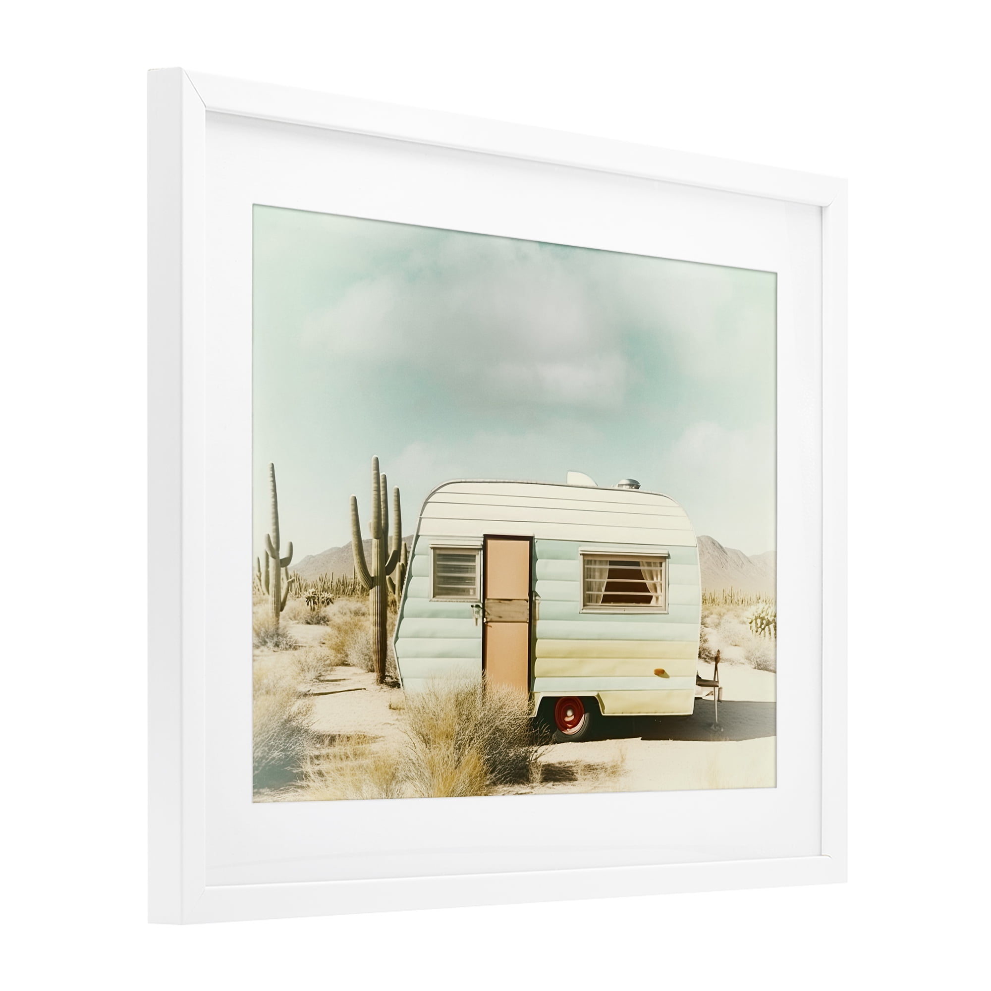 Desert Trip Vintage White Framed Print Under Glass, design by Decent Exposures