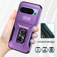thumbnail image 2 of For Google Pixel 11 / 11 Pro Slim Fit Shockproof Hybrid with Slide Camera Cover & Rotated Ring Kickstand, [Military-Grade] Phone Case,Purple,For Pixel 11 / 11 Pro, 2 of 8