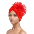 thumbnail image 4 of ZDNIXIAN Stretchy Ruched Turban Head Wrap with Large Organza Flower Ornament Solid Color Elegant Hair Cover Lightweight Fashion Headscarf for Party Daily Occasions, 4 of 4