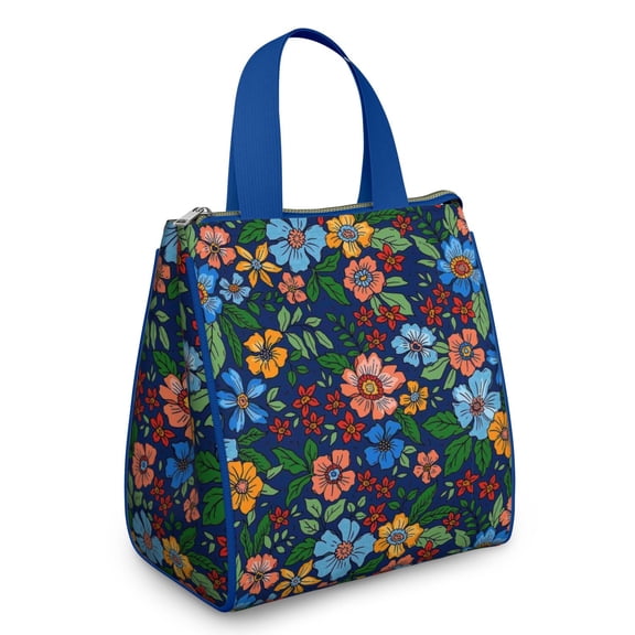 Pioneer Flower Floral Print Pattern Insulated Lunch Bag for Women & Adults,Large Portable Soft Cooler Lunch Bag,Thermal Food Storage Tote with Pearl Cotton,8.66L,8.75x5.75x9.5 Inch