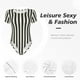 thumbnail image 4 of Balery Black And White Thick Stripes Body de cuello redondo de manga corta para mujer Tops de manga corta Tops básicos-X-Large, 4 of 7