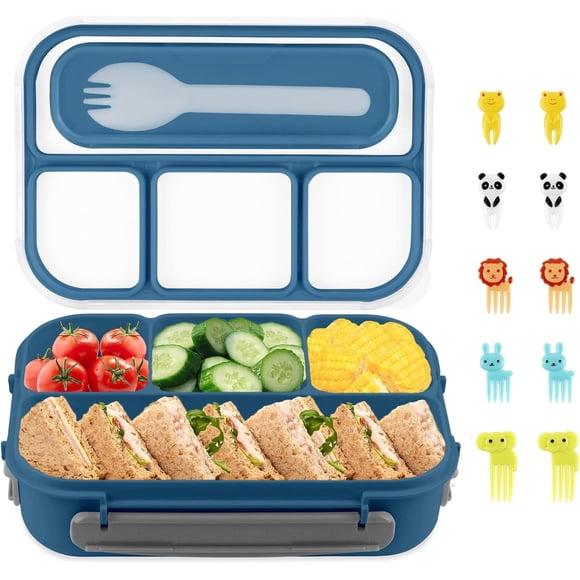 Bento Box 1300 ml-4 Compartimentos, Fiambrera para Niños, Contenedor de Almuerzo para Adultos/Niños/Pequeños, Fiambrera Bento Apta para Microondas, Lavavajillas y Frigorífico sin BPA (