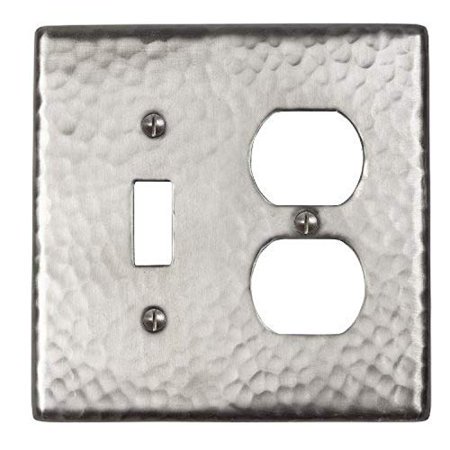 The Copper Factory CF126SN Solid Hammered Copper Single Switch and Duplex Receptacle Combination Plate, Satin Nickel Finish