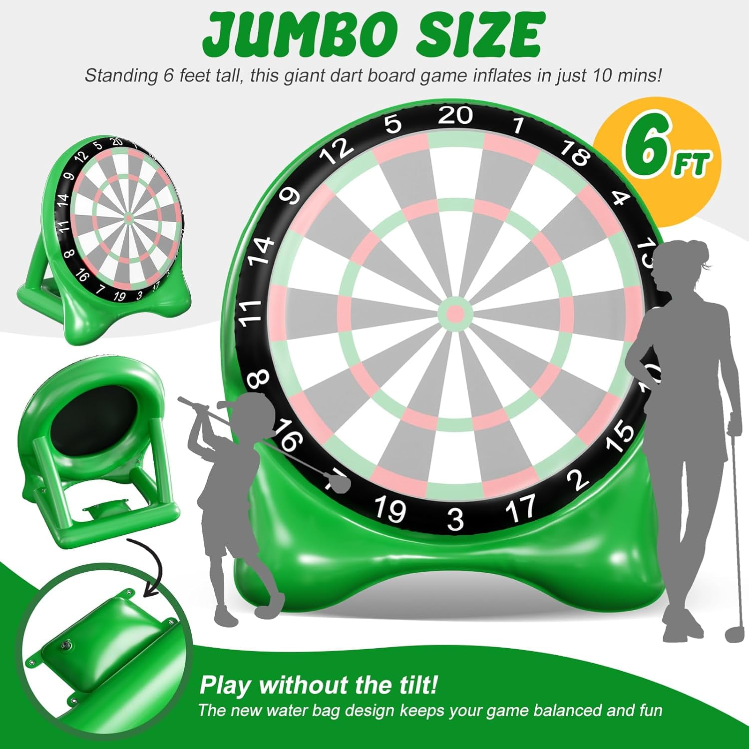 Datingday Inflatable Soccer Dart Board,6ft Giant Kick Darts Game Set with Pump, Balls & Accessories,Indoor Outdoor Lawn Yard Party Games for Kids Adults Family & Carnival,Green