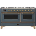 thumbnail image 2 of ILVE Majestic II 60" NG Glass Door/Griddle Modern Metal Range in Blue Gray/Brass, 2 of 3