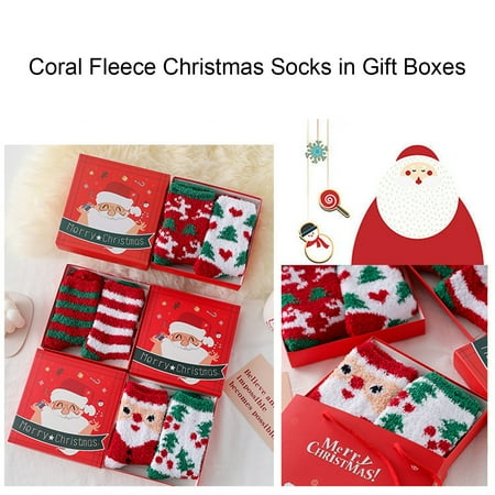 

2Pairs/Box Furry Christmas Socks Fine Stitch Exquisite Christmas Wearing Winter Socks for Female