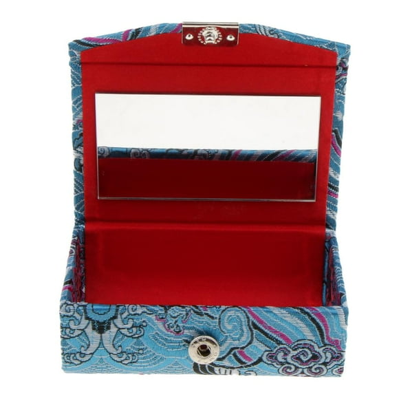 Estuche de lápiz labial shamjiam caja de almacenamiento de labios brocado de seda rígido con espejo
