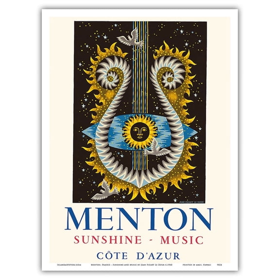 Menton France - Cote d’Azur - Sunshine and Music - Vintage Travel Poster by Jean Picart Le Doux c.1960 - Master Art Print (Unframed) 9in x 12in