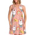 thumbnail image 1 of Easygdp Rabbit So Cute para Vestido Transpirable de Mujer, Vestido Suelto de Manga Corta con Pliegues y Bolsillos para el Verano, 1 of 7
