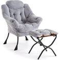 thumbnail image 2 of Lounge chair con ottoman: 400lb capacity, oversized reading armchair con folding footrest y side pocket, comfortable accent chair in plush gris para sala de estar o dormitorio, 2 of 7
