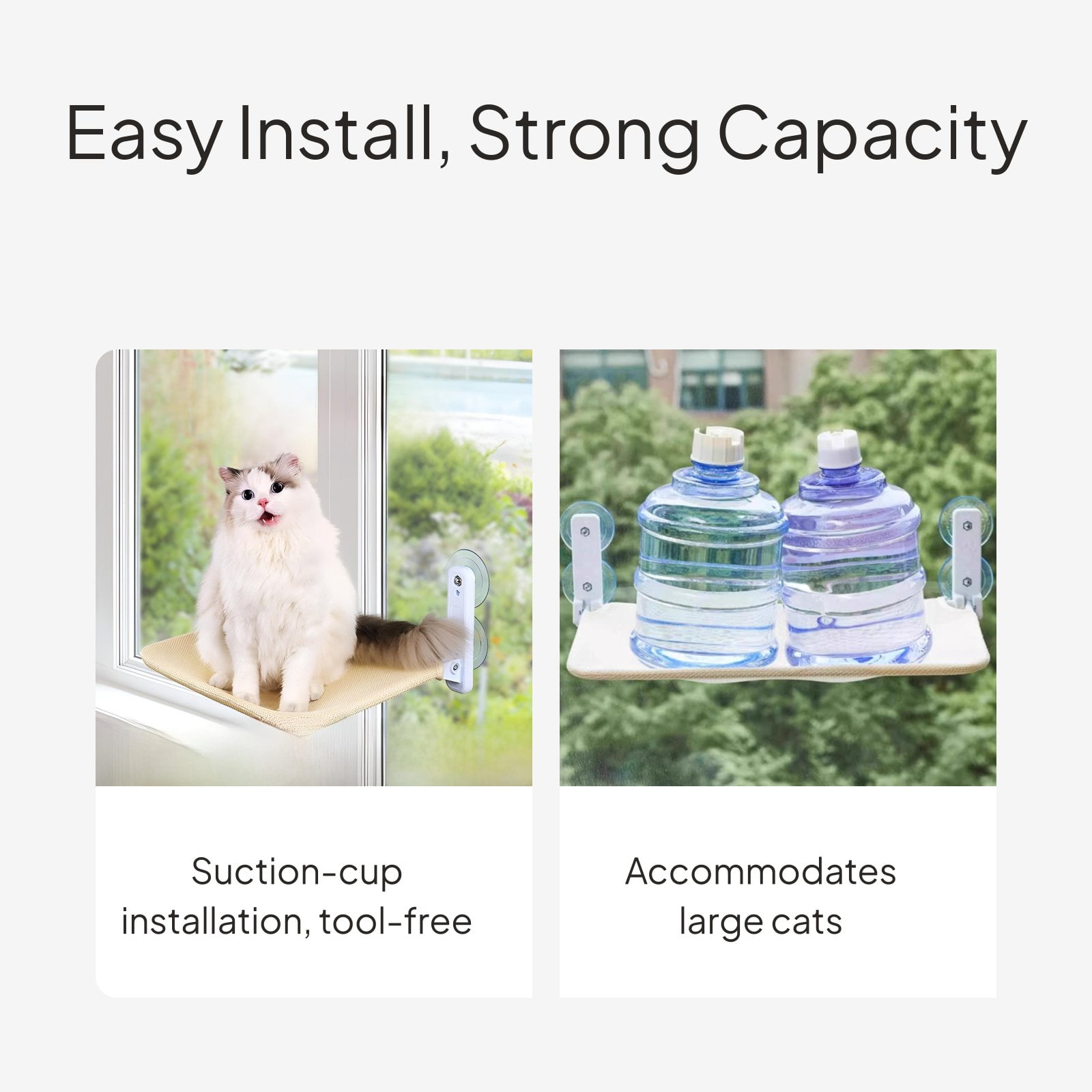 Tnarru Cat Resting Spot, Suction Holder Bed, Foldable Window Perch Light Gray