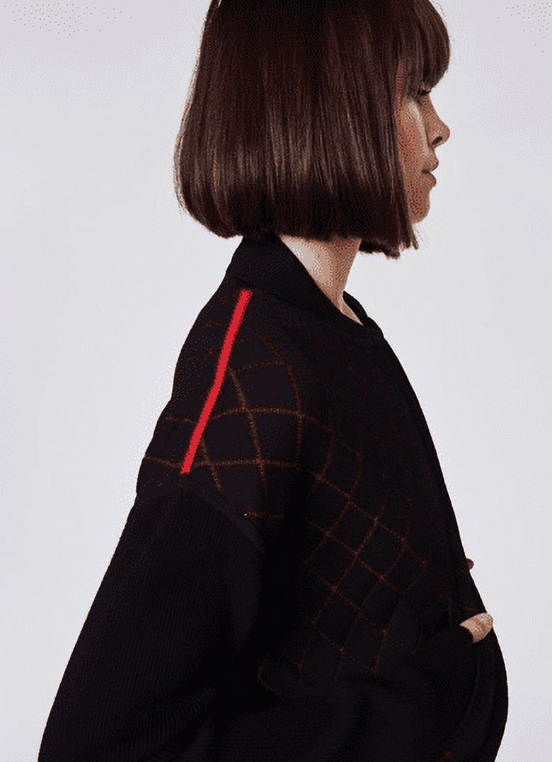 Nicole Miller Artelier BLACK/RED Diamond Knit Zip Up Jacket, US Petite - image 5 of 8