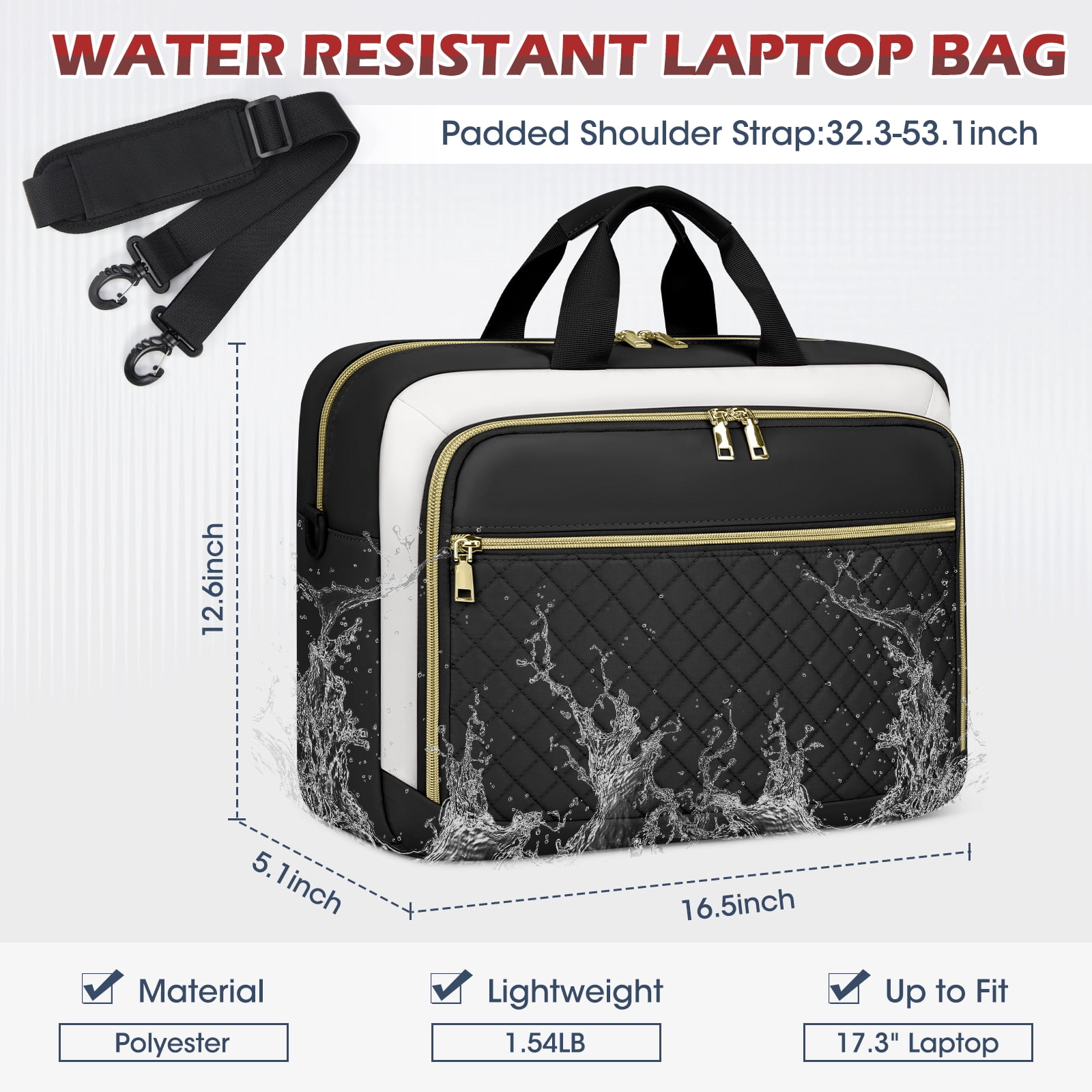 Laptop Bag 17.3 Inch Laptop Briefcase for Women Men Messenger Bag Waterproof Shoulder Large Computer Bag for Business Office Work College,Black