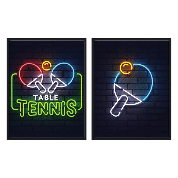 Summit Designs Ping Pong Table Tennis Neon Sign Wall Art Decor Prints, Poster Photos, Basement Bedroom Gift Idea, Unframed Set of 2 (8x10")
