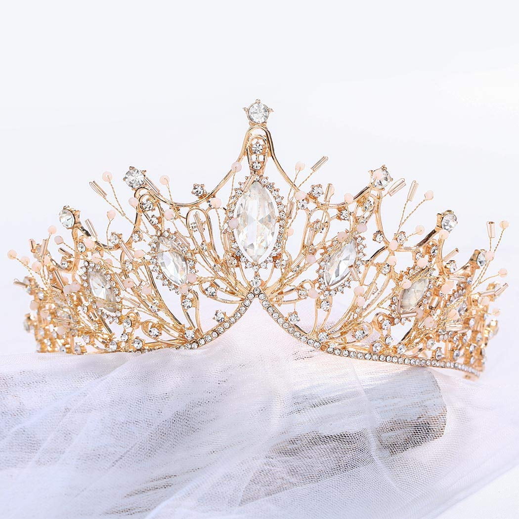 Gold Baroque Crowns and Tiaras Costume Rhinestones Wedding Queen Crown Princess Bridal Tiaras Hair Accessories for Women and Girls (Gold)