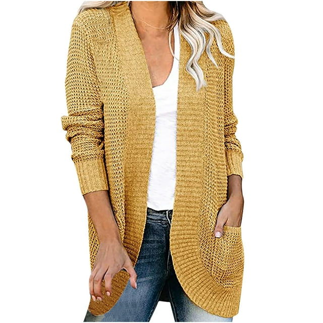 Cardigans à Manches Longues Ouverts pour Femmes Tricot Épais Décontracté Manteau d'Automne avec Poches