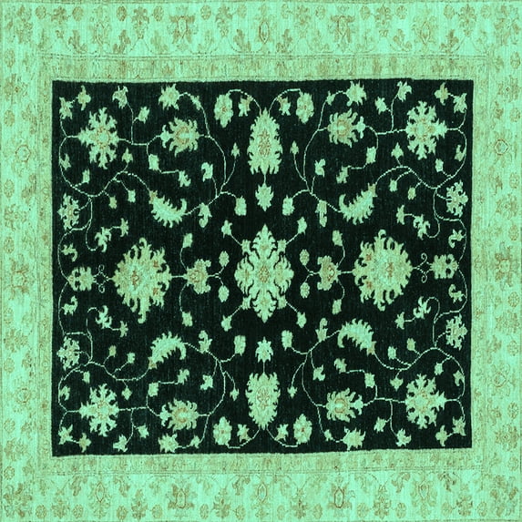 Ahgly Company Machine Washable Indoor Square Oriental Turquoise Blue Traditional Area Rugs, 8' Square