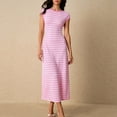 thumbnail image 6 of Women's Striped Ribbed Knit Dress 2026 Crewneck Cap Sleeve Bodycon Dress Summer Long Maxi Lounge Sweater Dresses, 6 of 6
