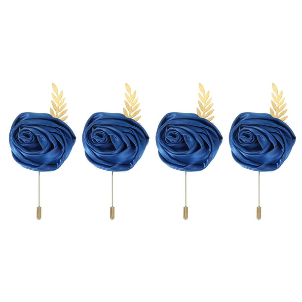 Uxcell 4 Pcs Boutoneras de Novio Rosa Pines para Hombres Ceremonia de Boda Aniversario Prom Fiesta Formal, Azul Oscuro (4.7"x2")