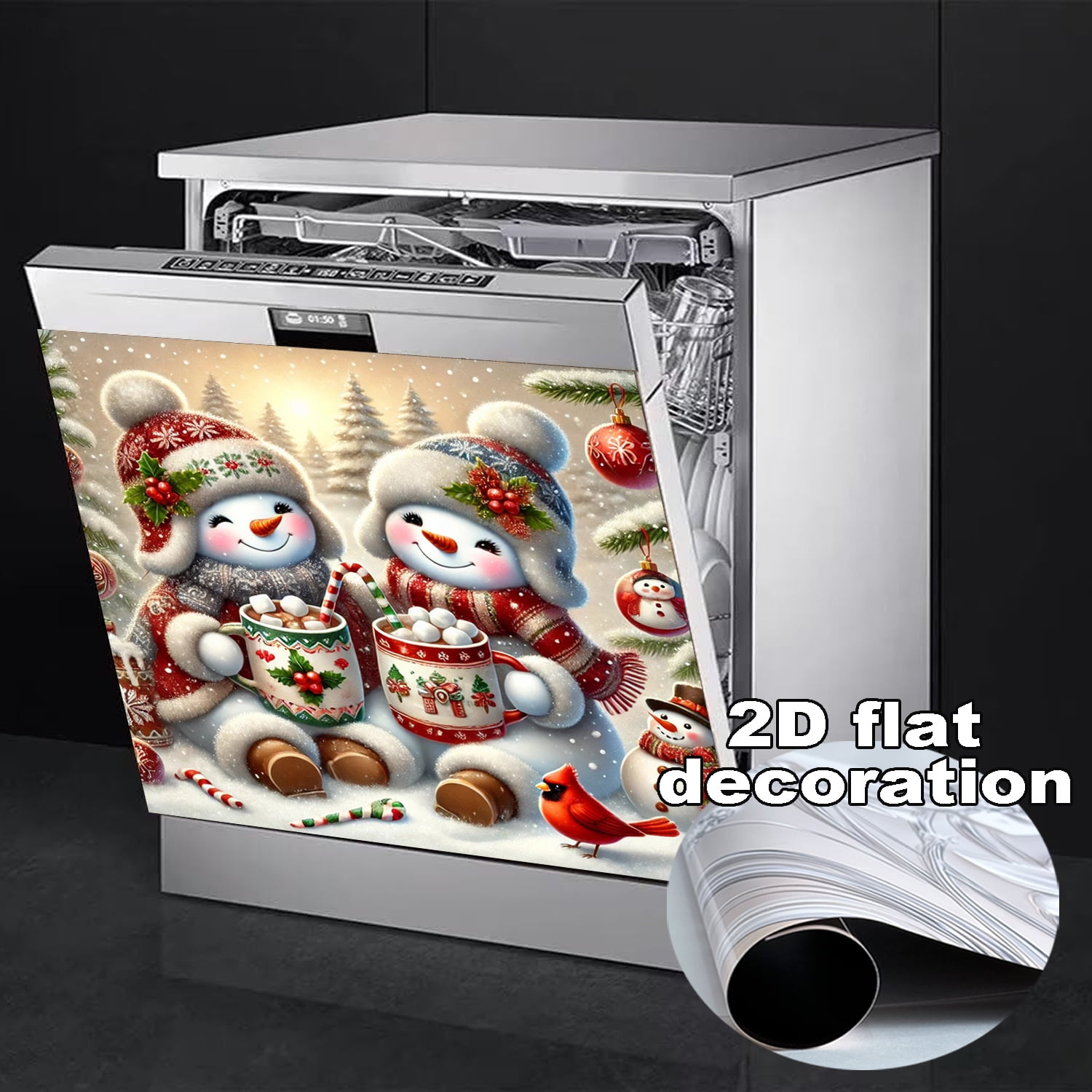 1pc Christmas Dishwasher Magnet Cover Snowman Front Dishwasher Cover Decoration Reusable Magnetic Door Cover Panel Decal Home Appliances Stickers 23 x 17 in