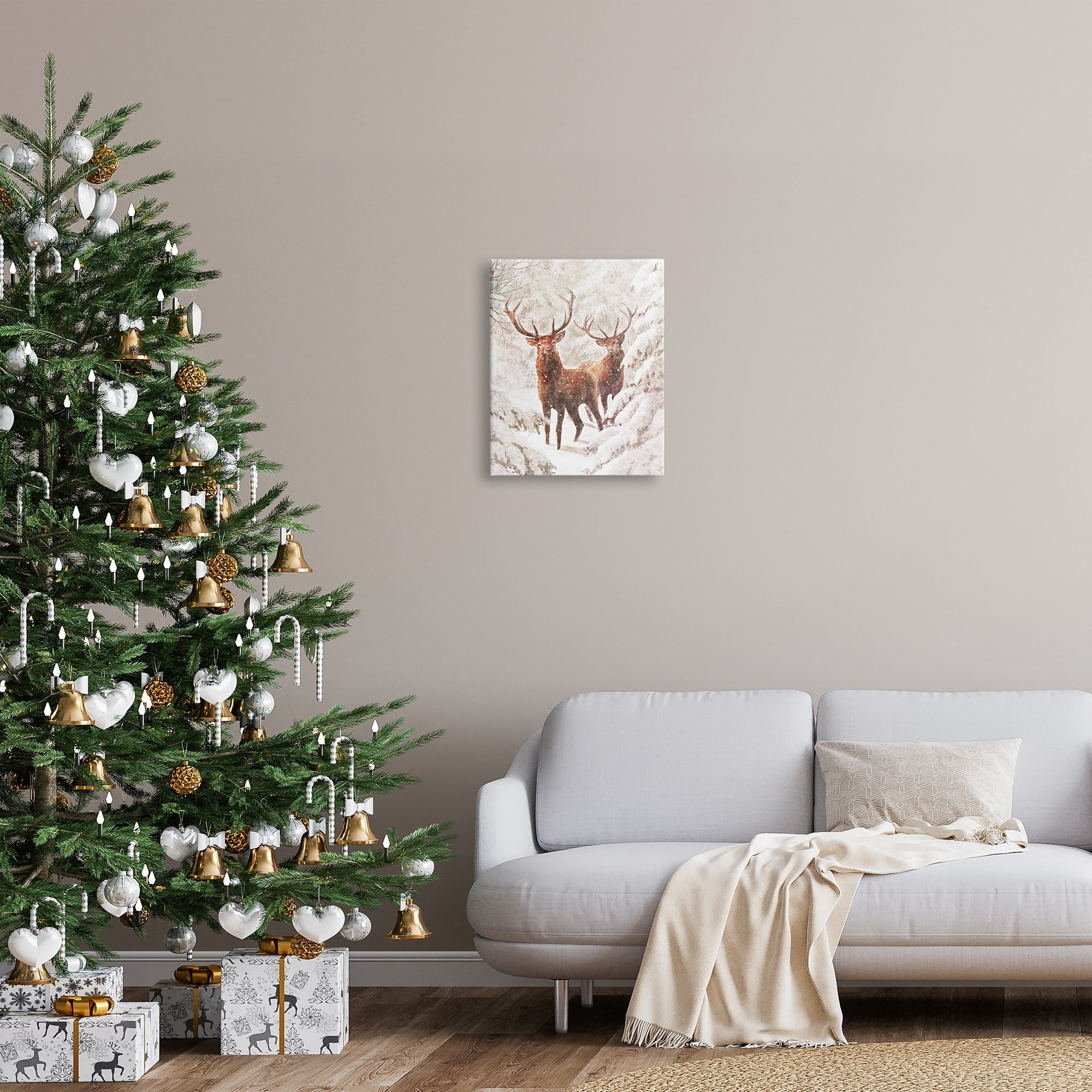 Stupell Industries Elks Snowy Forest Wildlife Holiday Painting Gallery Wrapped Canvas Print Wall Art