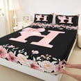 thumbnail image 4 of Erosebridal Bow Monogrammed H Girls Bed Sheets, Pink Flower King Sheets, 4pcs, 4 of 5
