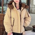 thumbnail image 6 of Womens Winter Jackets Stand Collar Front Zip Quilted Cardigan Thermal Thick Casual Cotton Outwear With Pockets (L, Black), 6 of 7
