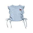 thumbnail image 2 of BLTIBY Girls Crop Tops Ruffle Sleeve T-Shirts Summer Crew Neck Ruched Tie Up Basic Tees for Kids 2-10 Years, 2 of 7
