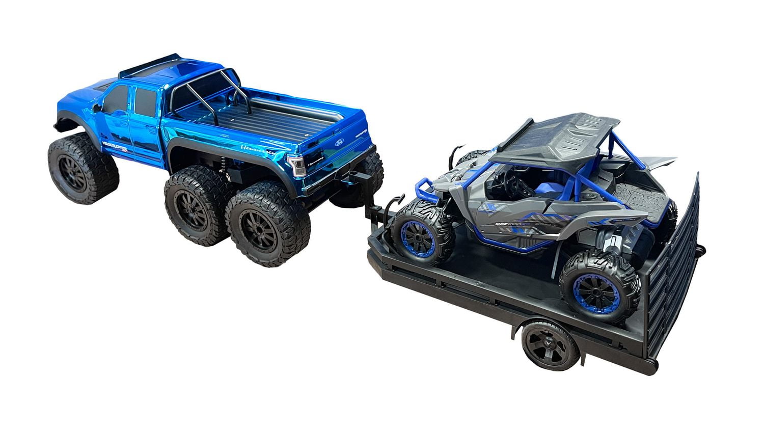 Combinaison de camion Ford Velociraptor téléguidé à échelle 1:10 avec véhicule côte à côte Yamaha YXZ à échelle 1:18, 2 télécommandes comprises