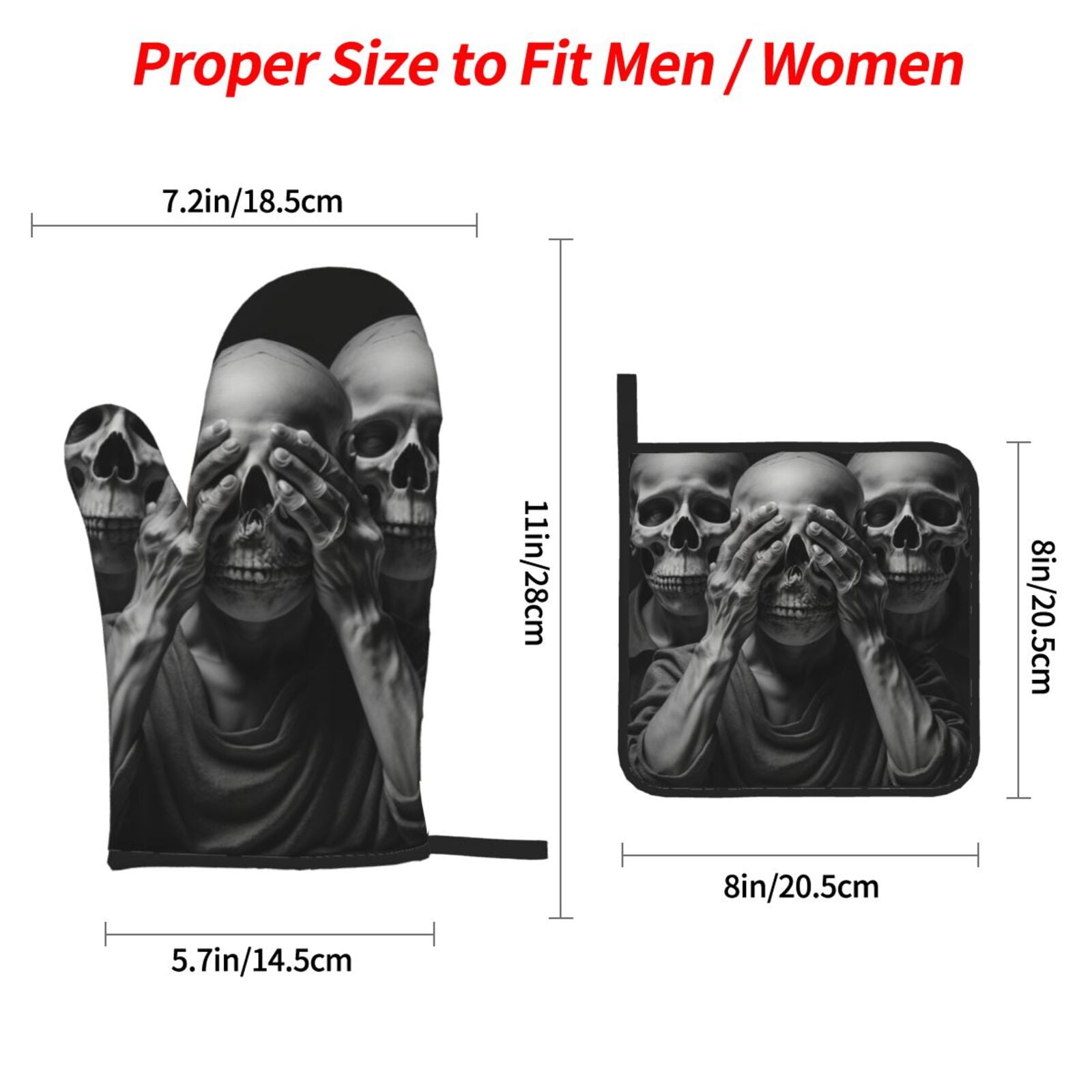 Death Skulls Gothic Skull 4Pcs Oven Mitts and Pot Holders Sets Oven Kitchen Gloves Hot Pads for Cooking BBQ Baking Grilling