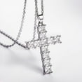 thumbnail image 3 of Elegant Pink Zircon Cross Necklace - Vintage Style Pendant Necklace in 925 Silver Plated, 3 of 4