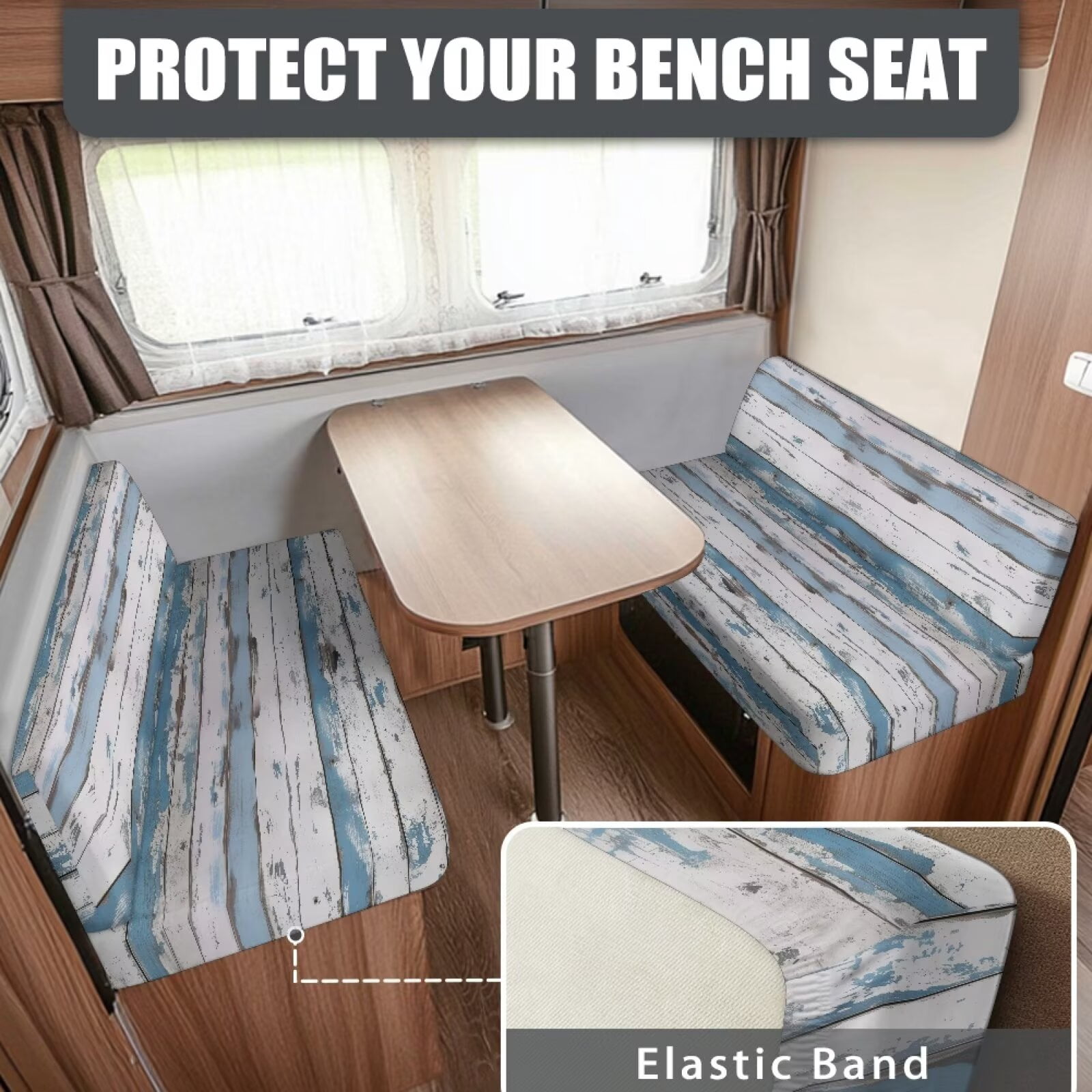 Pzuqiu Wooden Print RV Dinette Cushion Covers Stretch Camper Seat Cushion Slipcovers Washable Camper Sofa Cover Furniture Protector for RV Car Bench