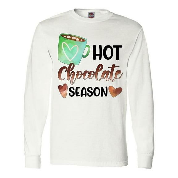 Inktastic Hot Chocolate Season with Green Mug and Hearts Long Sleeve T-Shirt