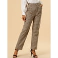 thumbnail image 2 of INSPIRE CHIC Pantalones a cuadros casuales para mujer, bolsillos, pierna recta, trabajo, oficina, pantalones Marrón claro L, 2 of 6