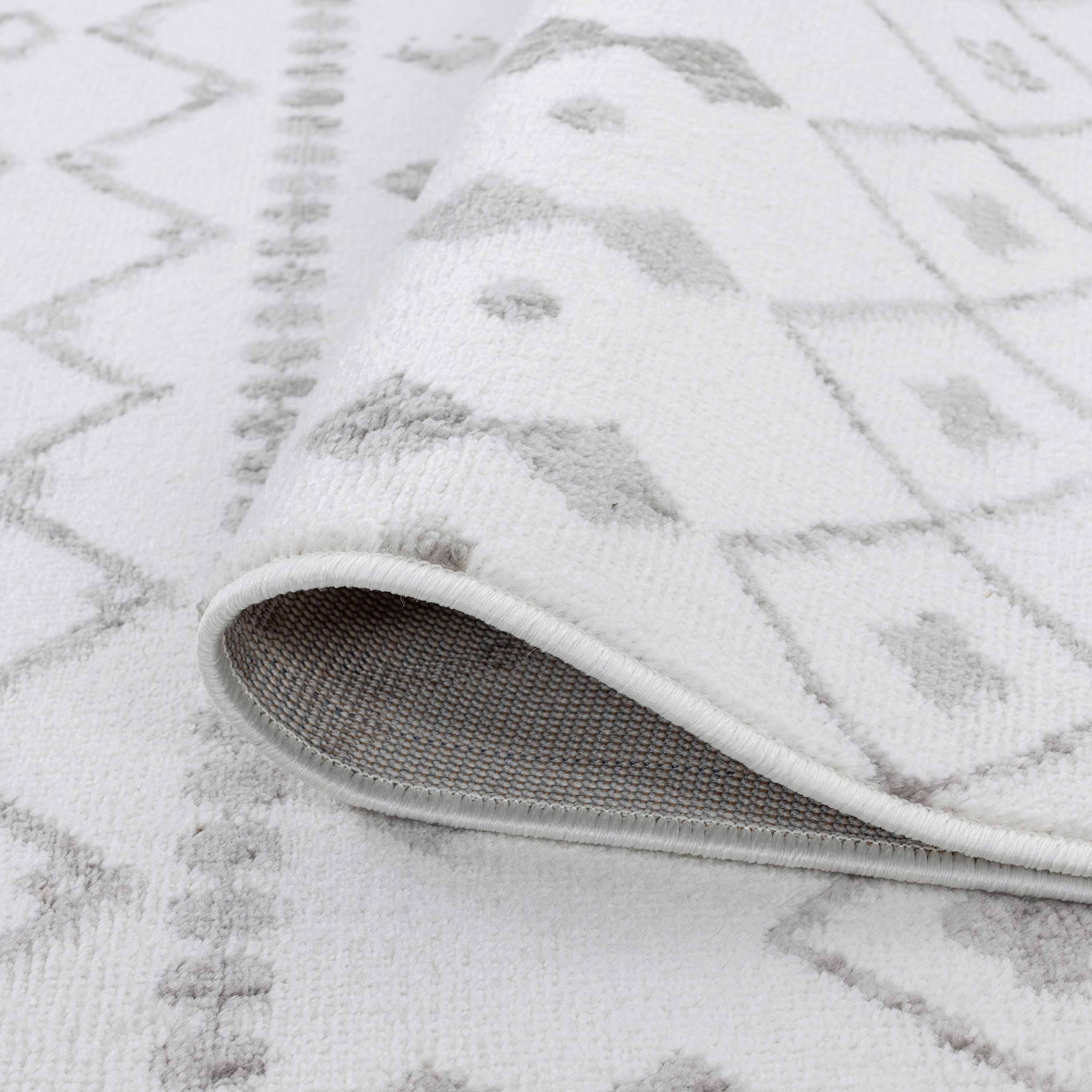 Contemporary 9x12 Area Rug (8'9'' x 12'2'') Geometric White Living Room Easy to Clean